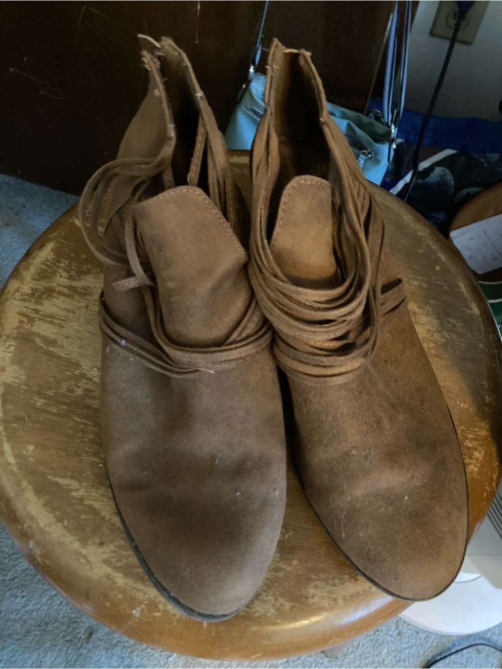Brown Suede Ankle Boots with Wrap Detail